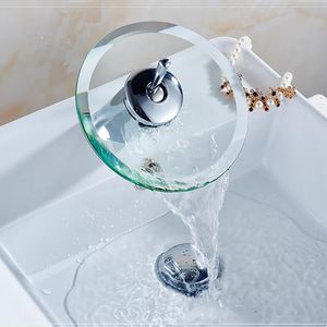 Bathroom Sink Faucets Basin Faucet Waterfall Elegant Mixer Tap Deck Mounted Wash Glass Taps 360° Chrome Polished Edge FaucetBathroom