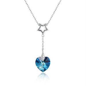 Echte Menrose S925 Sterling Silber Herz Kristall Anhänger Halskette Saphirblau und Gold 2 Farben Modetrends Schmuck Geschenk fo2582