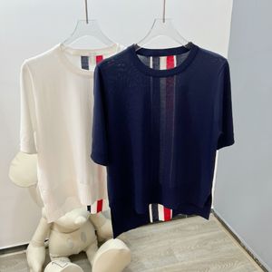 602 2022 Runway Summer Brand Same Style Sweater Pullover Crew Neck Short Sleeve White Blue Women's Sweaters fangle