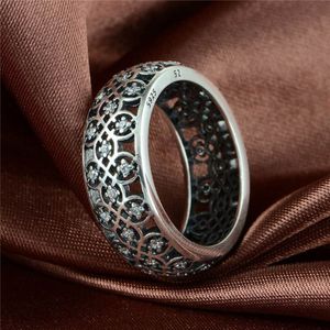 Anello a reticolo intricato in argento sterling 925 con zirconi trasparenti Fit Pandora Jewelry Engagement Wedding Lovers Fashion Ring