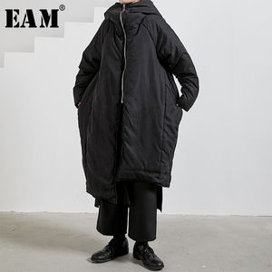 Eam с капюшоном черный большой размер толстого хлопкового пальто с длинным рукавом свободно подходит для женщин Parkas Fashion Spring осень 1N323 201027