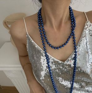Wholesale round pearls resale online - Pendant Necklaces Fashion Electrooptic Blue Round Simulated pearl mm Beads Necklace For Women Clavicle Chain Chokers Diy JewelryPendant