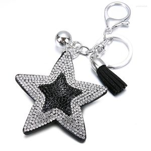 La catena chiave dell'automobile di cuoio sveglia di modo dei portachiavi squilla le donne del pendente della stella del Rhinestone della nappa 8 colori regalo all'ingrosso Emel22