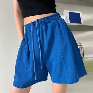 Xpqbb verão casual curto de cor sólida cintura elástica shorts largos pernas mulher azul verde preto solto calças curtas 220701