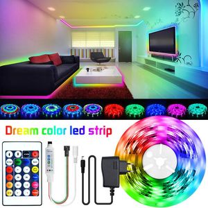 Remsor drömfärg RGB LED -strip Light ic flexibelt fullt bandband 5m 10m 15m 20 m smart belysning Tapeled Stripled
