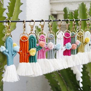Vävning kaktus nyckelringar för kvinnor boho handgjorda nyckelhållare nyckelring macrame väska charm bil hängande smycken gåvor tillbehör