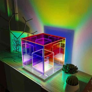 Colorful Cube Table Lamp Led Colored Acrylic Table Lamps For Living Room Bedroom Nordic Home Decor Light Night Bedside Lamp H220423