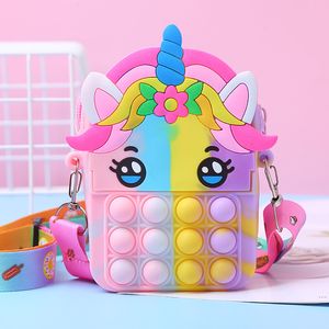 5 pçs / novo Unicorn Pop Ittting Fidget Handbag Squeeze Mochila Moeda Bolsa Multi Modelo Sensory Silicone Beach Bag para Kids Girls 6 Cores