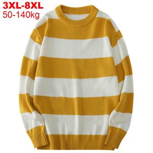 Blusas de masculino plus size 8xl Men's Sweater Stripe Pullovers de manga longa Mulpes listrados de malha masculino