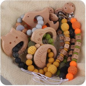 Newborn baby Pacifier Holders Cartoon Beech Animal Silicone Bracelet 2Piece/Set DIY Name Infant toddler Toys