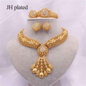 Jewellery African luxury gold jewelry Ethiopia Dubai wedding party gift for women bridal Necklace Bracelet earrings ring set 201222