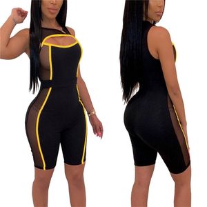 Donne sexy senza maniche maglia patchwork tuta nuova vedere attraverso la tuta di un pezzo tagliato pagliaccetti buco sport da spiaggia tutina T200527