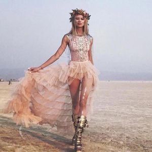 Skirts Boho Beach High Low Ruffles Tutu Women Sexy Champagne Long Tulle Skirt Bridal Custom Made Faldas Mujer Moda 2022Skirts