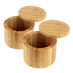 Natural Bamboo Seasoning Pot Household Kitchen Spice Tools Pepper Vanilla Storage Box DIY Engravable Round Tea Salt Pots