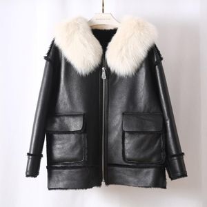 Damen Pelz Faux Double-faced Merino Schaf Echtleder Mantel Echter natürlicher Kragen Winterjacke Damen Warme OberbekleidungDamen Damen Damen