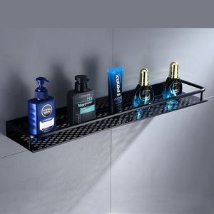 Bathroom Shelf Black Aluminum WallMounted Square Shampoo Cosmetic Shelves Kitchen Nets Storage Rack Organizer Y200407