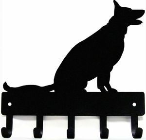 Pastore Tedesco Seduto - Appendiabiti per Guinzaglio per Cani Portachiavi in Ferro Art Wall Decor-6 inch/9 inch Metal Wall Art