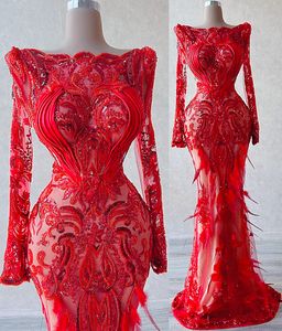 2022 Plus Size Arabic Aso Ebi Red Luxurious Mermaid Prom Dresses Lace Beaded Evening Formal Party Second Reception Birthday Engagement Gowns Dress ZJ770