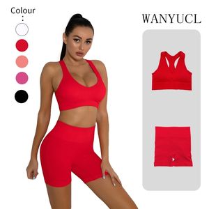 WANYUCL Seamless Yoga Sets High Waist Shorts Fitness Two Piece Tracksuit Athletic Vest Tops Sport Set for Women Workout Clothing W220418