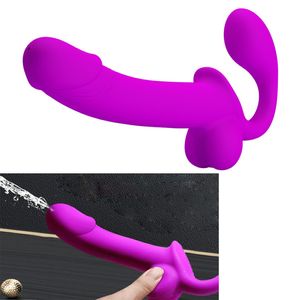 Dildo senza spalline Squilla che schizzano a doppia estremità Peni di eiaculazione per eiaculazione per lesbiche girl-on-ragazza stimola l'aria di succhiare