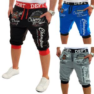 Summer Men casual shorts pojkar stickade elastisk midja brev tryckta tröjor manlig lös träning jogger fitness streetwear 220715