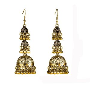 Ethnic Women's 3 Layer Bells Jhumka Dangle Earrings Bijoux Vintage Bohemia Beaded Tassel Long Earrings Tribe Indian Jewelry