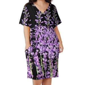 Plus Size Kleider Lavendel Pflanze Blume Freizeitkleid Damen Niedlich Schöne Lila Blumen Stilvoller Frühling Street Style Print SizePlus