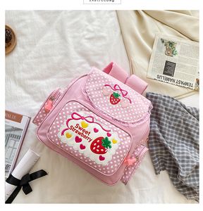 Pink Girl Brodery Strawberry Children's Schoolbag Student Girls Birthday Present Cartoon Children Ryggsäck