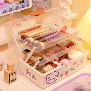 Bolsas de cosméticos caixas de armazenamento de organizador kawaii transparente 3 camadas adesivos diy casey case makeup boxcoSmetic