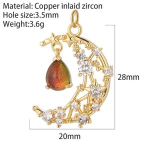 Charms Gold Silver Color Moon Trend Crystal Chrams for Jewerly Making Supplies Bulk Real Plated CZ DIY Earrings Armband Neckcec331V