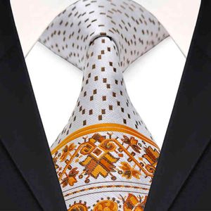 corbata para hombre Multicolor Amarillo E8 Marrón Plata Paisley Dots Corbatas para hombre Conjunto Corbatas Pocket Square 100% Seda Nueva Venta al por mayor 72P6