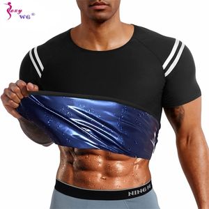 SEXYWG Men Sauna Sweat Suit Workout Compression Shapewear Gym Body Shaper Vest Slimming Short Sleeve Waist Trainer Sports Jacket 220614
