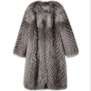 2022 Ny kvinnlig pälsjacka Chic Women Girl Winter Outwear Faux päls mönster Long Coats Parka Winter Fur Coat Overcoat OK326 T220810