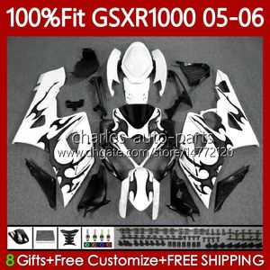 Bodys de Molde de Injeção para Suzuki GSXR1000 GSXR 1000 CC K5 GSX-R1000 2005-2006 Bodywork 122No.56 Chamas pretas 1000CC GSXR-1000 05 06 GSX R1000 2005 2006 Kit de Feira do OEM