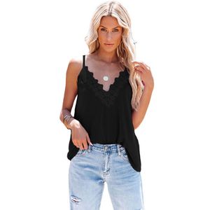 Hot tops Summer Women Fashion loose solid color v neck sleeveless lace tops tshirt Women s vest Sexy Crop tank top Clothing
