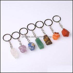 Key Rings smycken Natural Ore Chain Ring Gem Quartz Fluorite Citrin Lapis Lazi Amethyst Irregar Stone Pendants Keyring KE DHNPZ