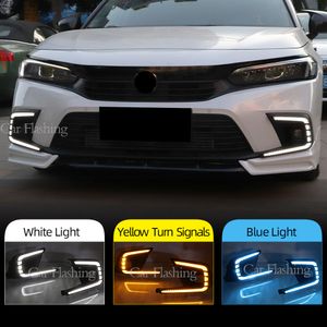 2PCS Auto DRL For Honda Civic 2021 2022 Led Daytime Running Lights Yellow Turn Signal Fog lamp cover Foglight