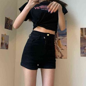 Summer casual moda girl quente girl slim shorts pretos mulheres sexy jeans curtos punk streetwear denim y220417