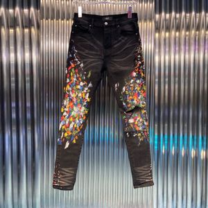Trend di alta qualità Nuovi jeans slim patchwork lavati Jeans da uomo hip-hop Pantaloni da motociclista streetwear stile europeo