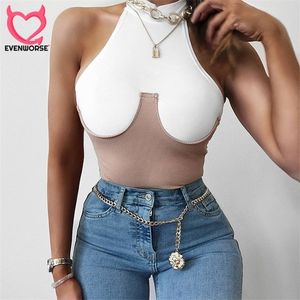 Bomblook summer bodysuits women Oneck off shoulder sleeveless body slim jumpsuit stitching new fashion streetwear 201007