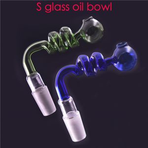 14 mm männliche, bunte, dicke Pyrex-S-Spirale, scharfe Glasölbrennerschale zum Rauchen von Wasserbongs, Dab-Rig-Rohr