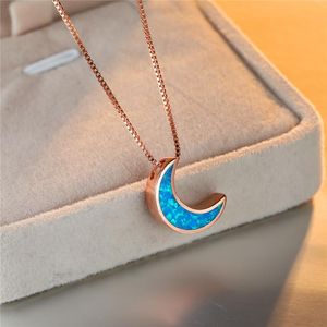 Pendant Necklaces Cute Female Blue Opal Necklace Rose Gold Silver Color Chain Trendy Moon Long Wedding For WomenPendant