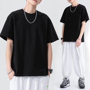 Men's T-Shirts Drop Shoulder Mens Male Tops Tees Summer Tshirt Short Sleeve Cotton Loose Fitted Oversize 4XL Plain Solid Man ClothingMen's