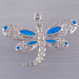 Naszyjniki wisiorek puste dragonfly ocean niebieski ogień opal srebrna biżuteria dla kobiet naszyjnik naszyjnik