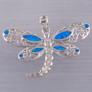 Pendant Necklaces Hollow Dragonfly Ocean Blue Fire Opal Silver Plated Jewelry For Women NecklacePendant NecklacesPendant