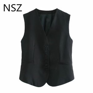 NSZ donna giacca blazer senza maniche nera elegante gilet crop top gilet business canotta moda autunno 201031