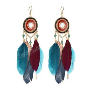 Lange Feder-Quasten-Ohrringe für Frauen, Urlaub, Sommer, Boho-Ohrringe, ethnischer indischer Schmuck