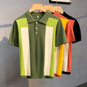 Kore Moda Polo Gömlek Erkekler Patchwork Gençlik Kısa Kollu Tshirt Erkek Stand Yaka Trendleri Polo Gömlek Sokak Giyim Markası