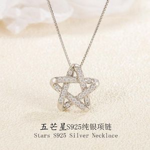 Fashion S925 Silver Five Pointed Star Necklace Pendant Luxury Gold Crystal Rhinestone Necklace Jewelry No Box
