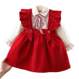 Children Girls Princess Clothes Set Sweet Kids Baby Long Sleeve Tops Shirt+Ruffle Overall Tank-Dress 2pcs Suit